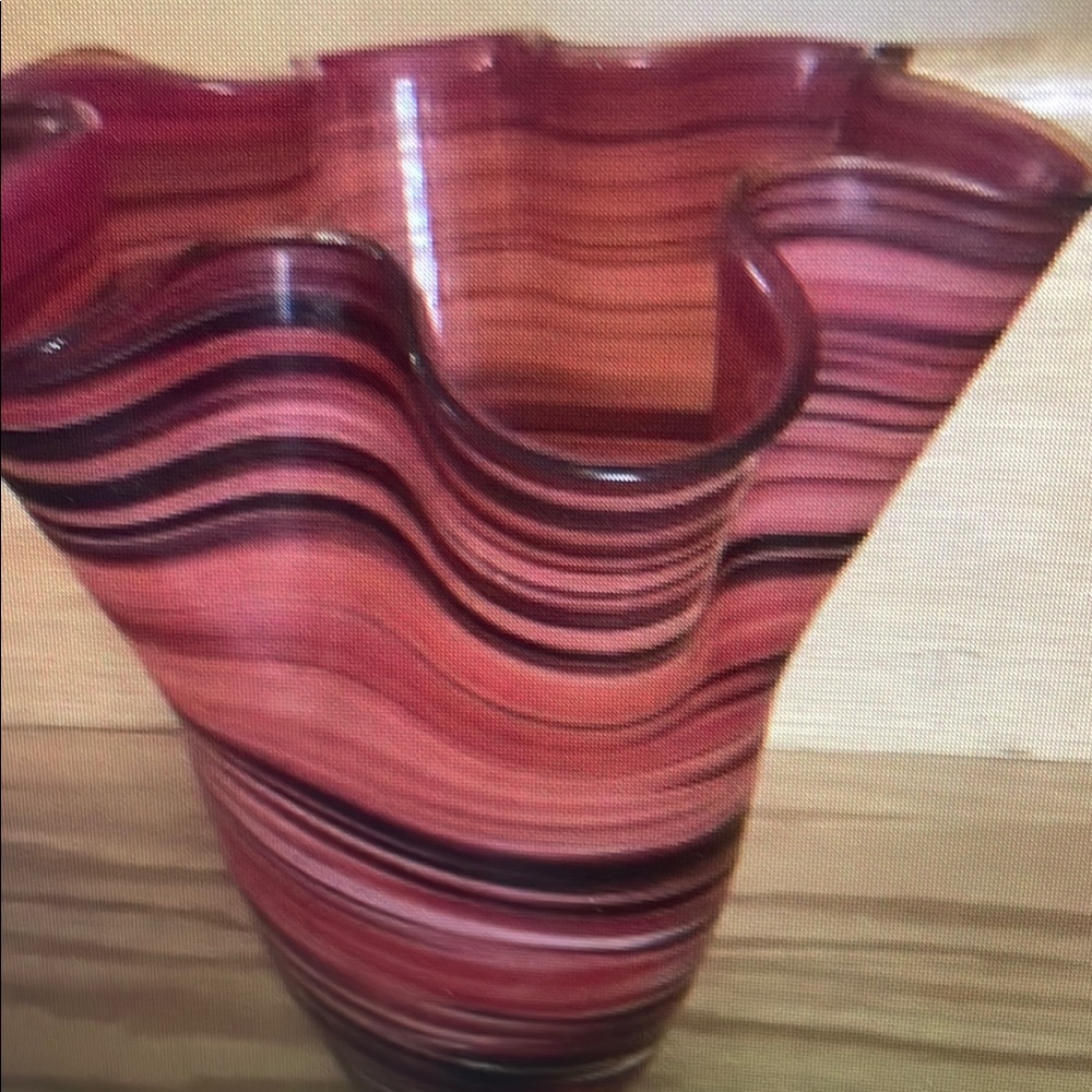 Striped Pink and Black Glass Vase